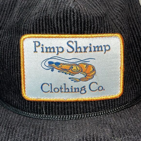 NEW Pimp Shrimp Clothing Co. BLACK CORDUROY Hat Cap SnapBack Full Logo Fishing - Picture 2 of 4